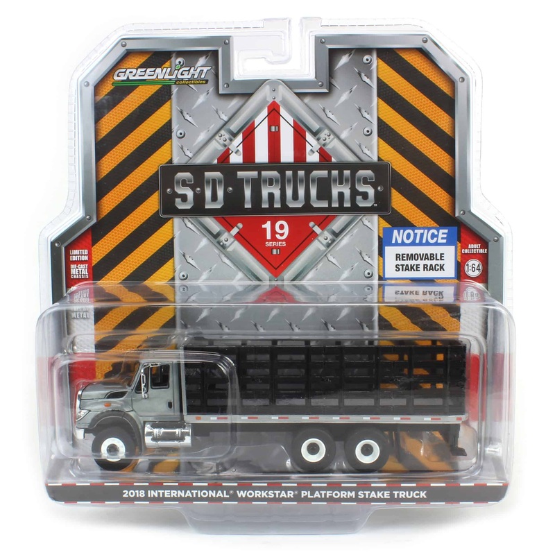 Raw Chase Unit ~ 1/64 2018 International WorkStar Platform Stake, Blue, S.D. Trucks Series 19