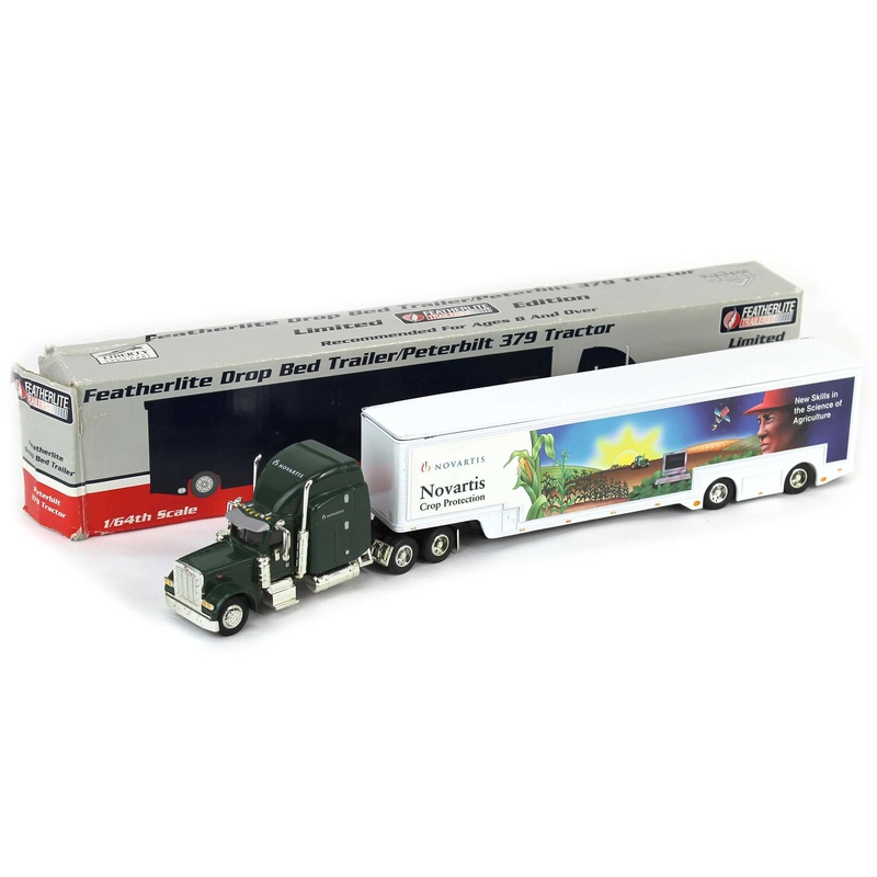 (B&D) 1/64 Peterbilt 379 Semi with Novartis Featherlite Drop Bed Trailer - Damaged Item