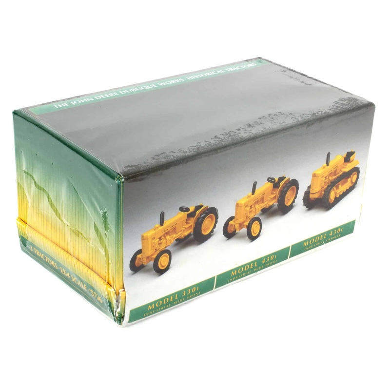 (B&D) 1/64 John Deere Dubuque Works 3 Piece Tractor Set #3 with Industrial Tractors - Damaged Box -- Unsealed