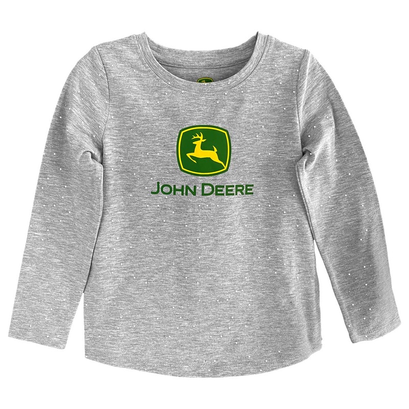 Toddler John Deere Logo Girls Gray Long Sleeve Shirt