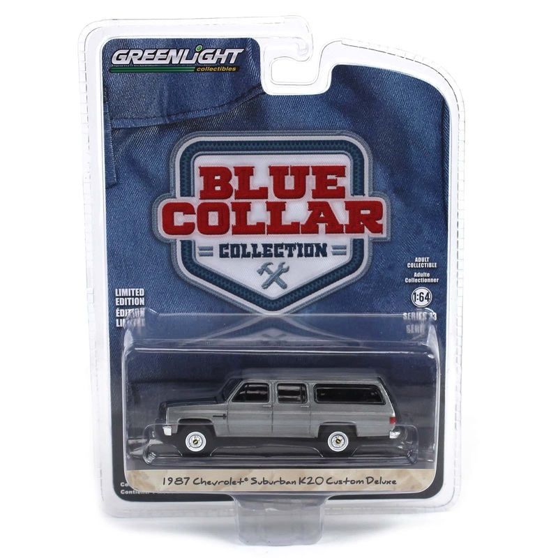 Raw Chase Unit ~ 1/64 1987 Chevrolet Suburban K20 Custom Deluxe, Construction Yellow, Blue Collar Series 13