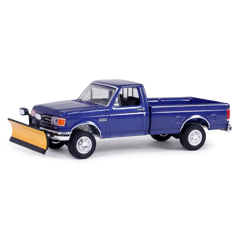 Raw Chase Unit ~ 1/64 1991 Ford F-250 XL 4x4 with Snow Plow, Blue Collar Series 13