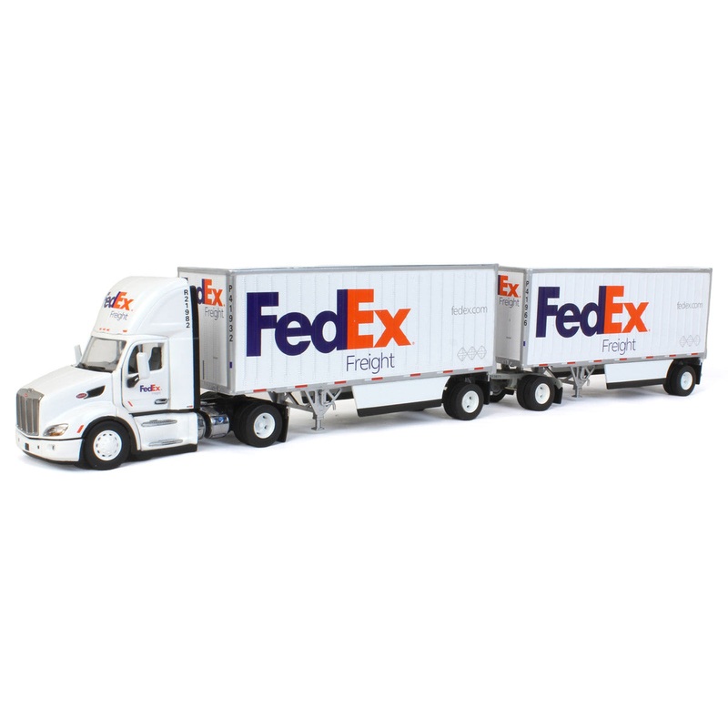 (B&D) 1/50 FedEx Peterbilt 579 Single Axle Day Cab w/ 2 Wabash 28 Pup Trailers - Damaged Item