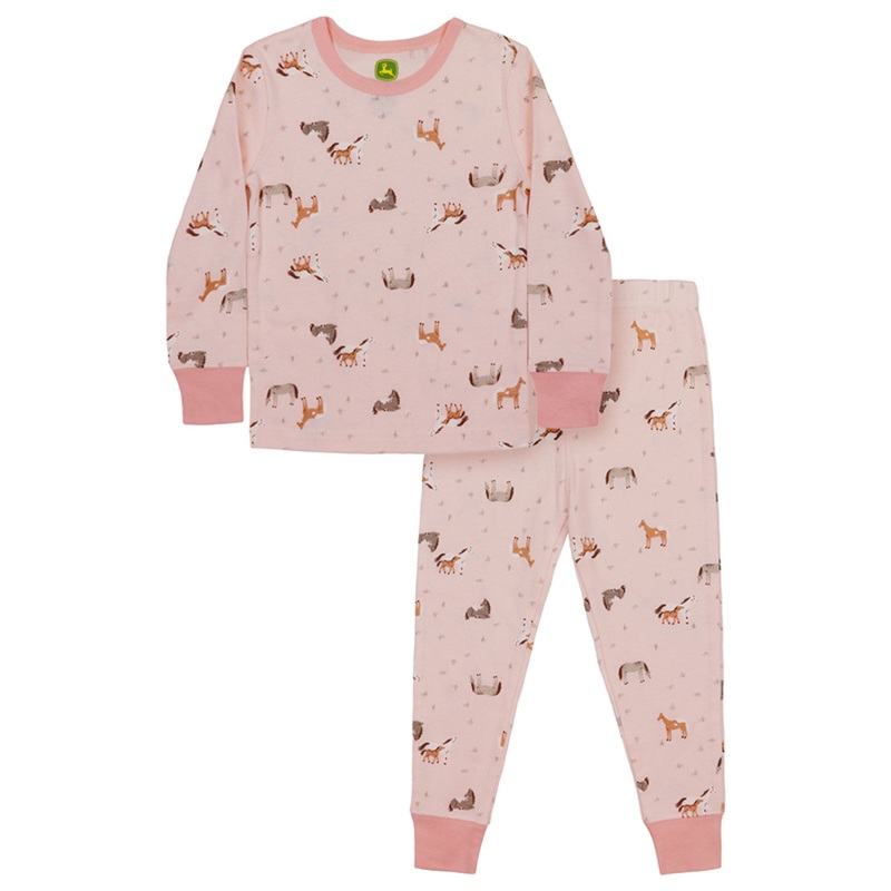 Toddler John Deere Horse Pasture Pink Long Sleeve Pajama Set