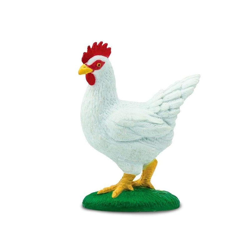 White Chicken with Red Comb on Grass by Safari Ltd
