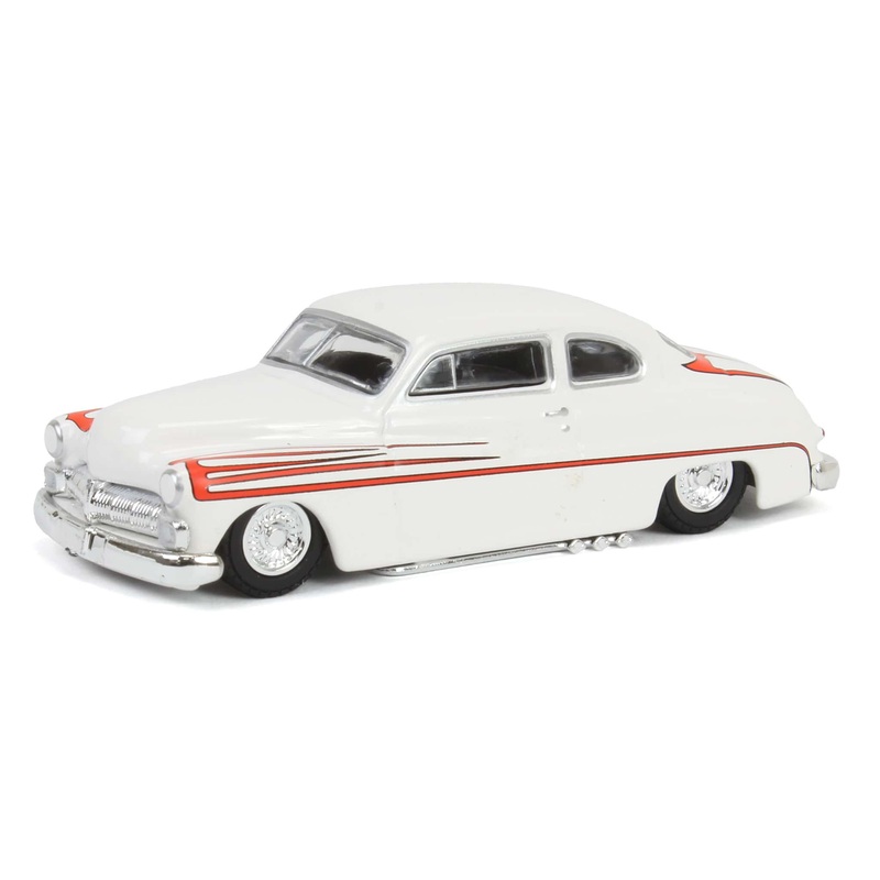 (B&D) 1/64 1950 Mercury Eight Coupe, Matte White with Metallic Orange Scallops, California Lowriders Series 6 - Damaged Box