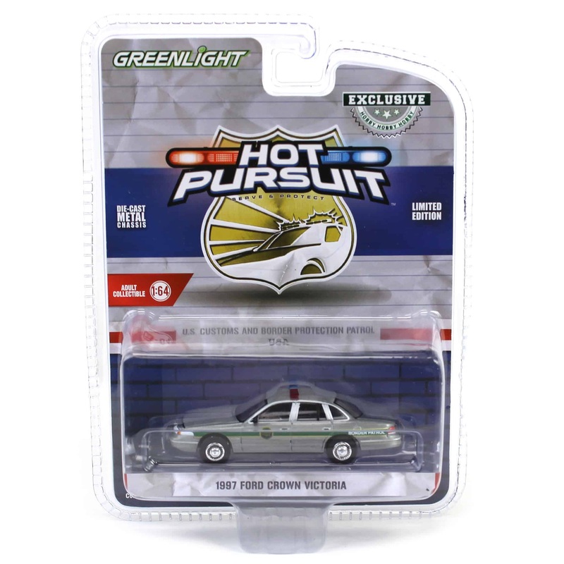 Raw Chase Unit ~ 1/64 1997 Ford Crown Victoria, US Customs & Border Patrol, Hot Pursuit Special Edition