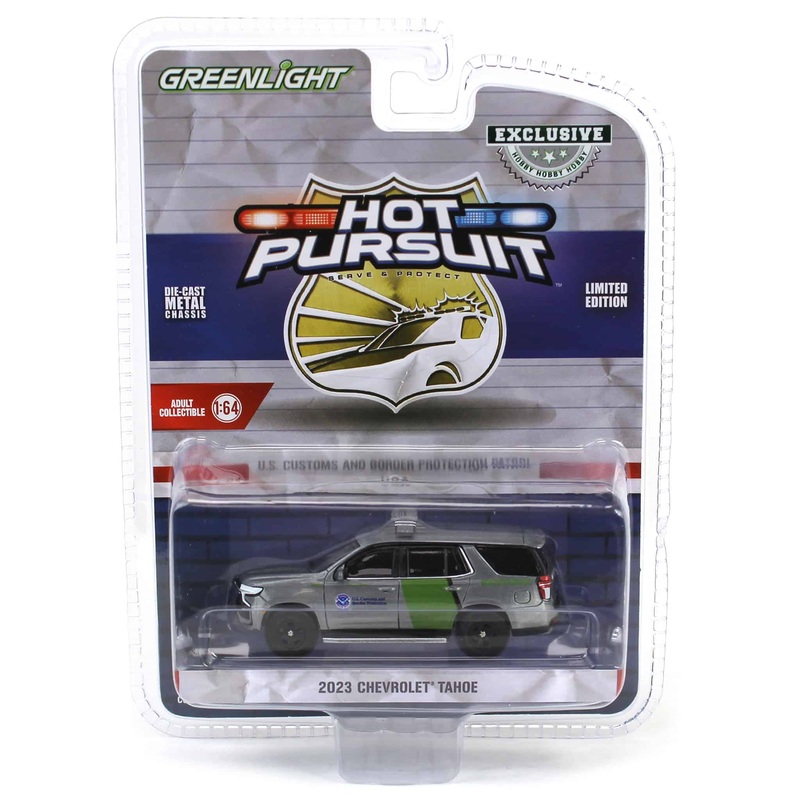 Raw Chase Unit ~ 1/64 2023 Chevrolet Tahoe, US Customs & Border Patrol, Hot Pursuit Special Edition