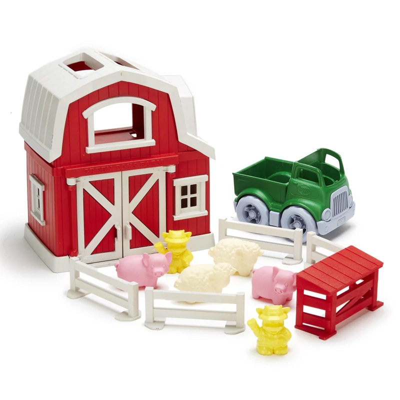 (B&D) - Green Toys Farm Playset with Barn, Pickup Truck, Animals & Fences - Damaged Item