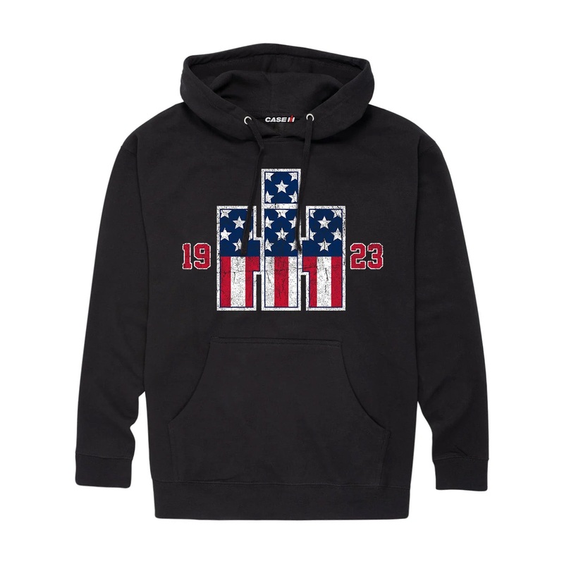 (B&D) International Harvester Patriotic Vintage Style Black Hooded Sweatshirt- Damaged Item