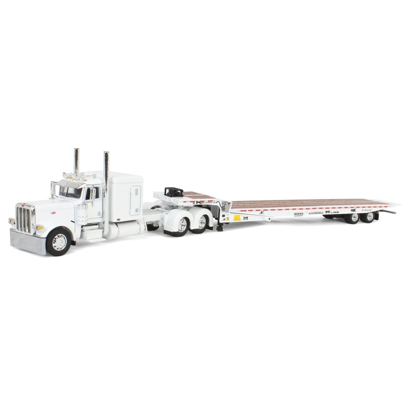 (B&D) - 1/64 White Peterbilt 389 with Landoll 440B-50CA Traveling Axle Trailer, DCP by First Gear - Damaged Item