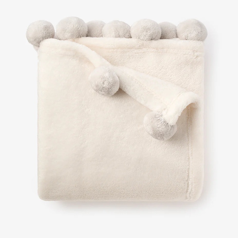 Flannel Fleece Pom Blanket - Gray