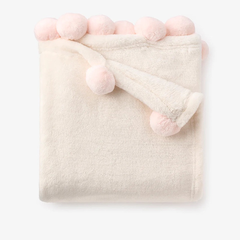 Flannel Fleece Pom Blanket - Pink