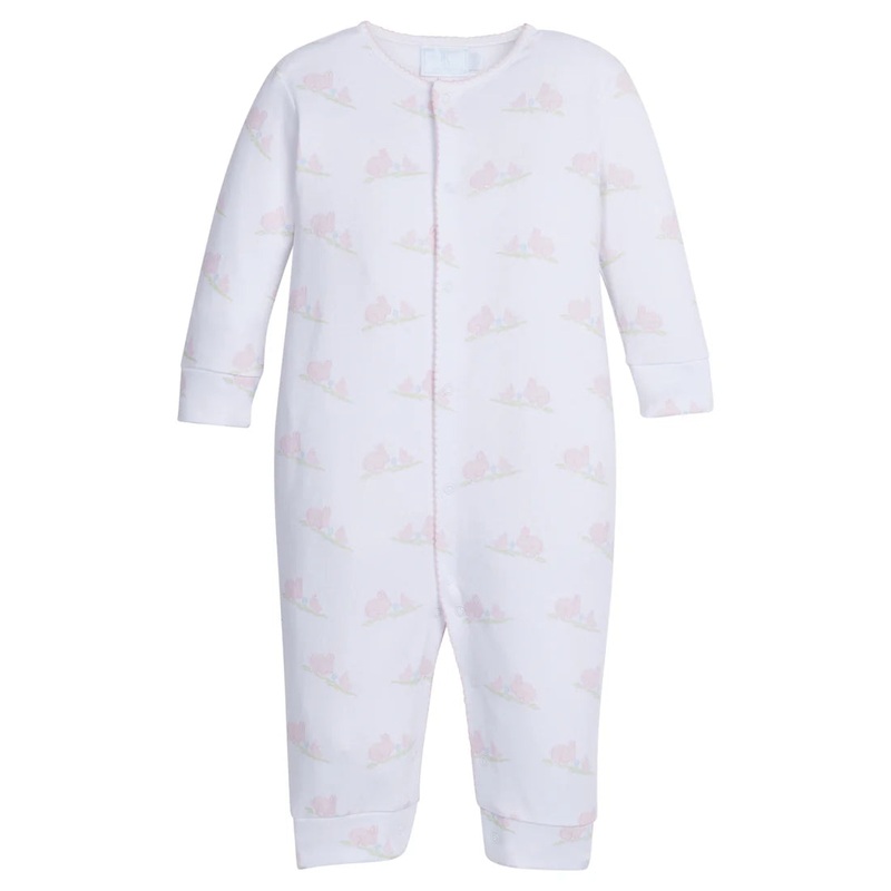 Little English Printed Romper Pajamas Pink Bunnies