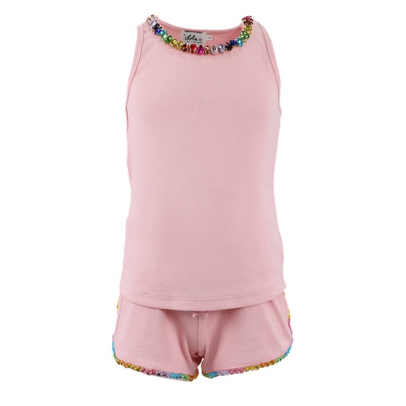 Lola and the Boys Rainbow Necklace Gem Short Set - Pink