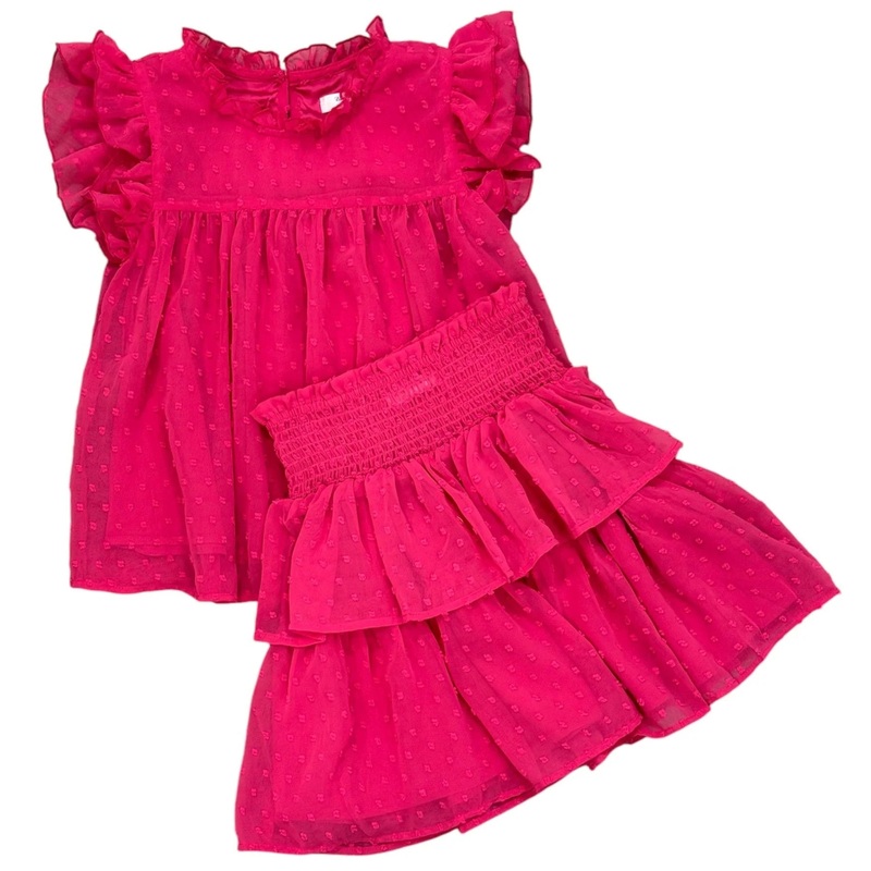 Lulu Bebe Hot Pink Minki Dot Tiered 2Pc Skirt Set