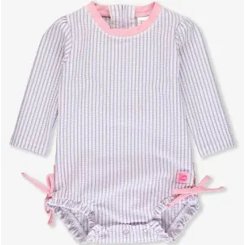 Rufflebutts Lavender Seersucker L/S Rashguard One Piece Swimsuit