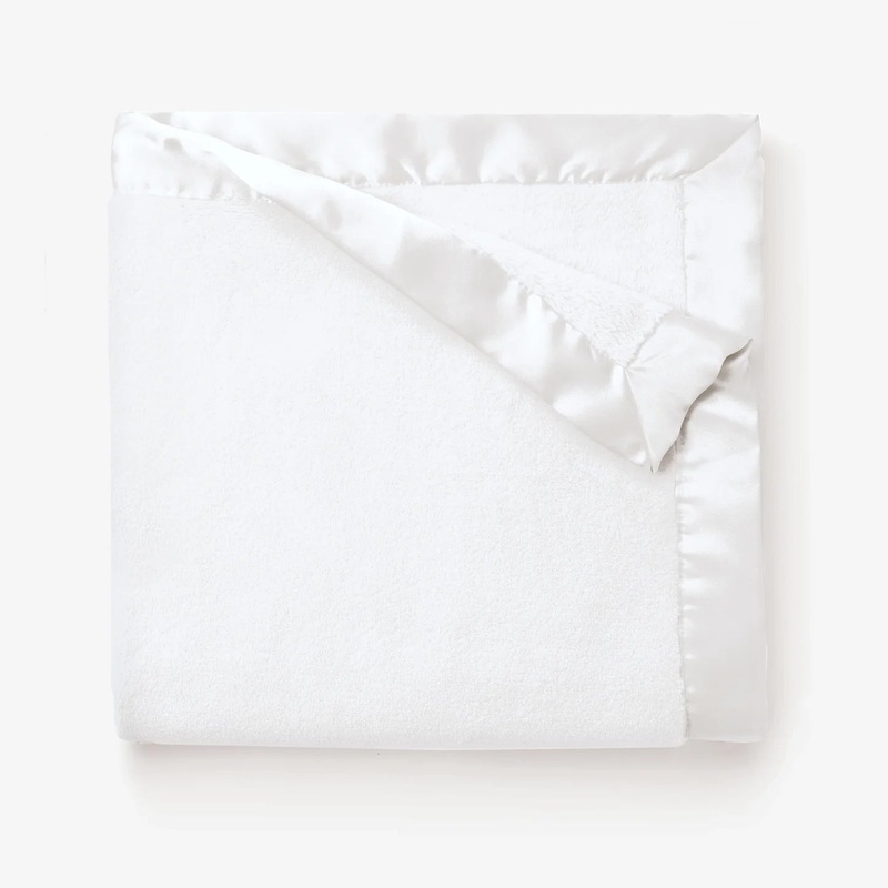 Satin Trim Flannel Fleece Blanket - White