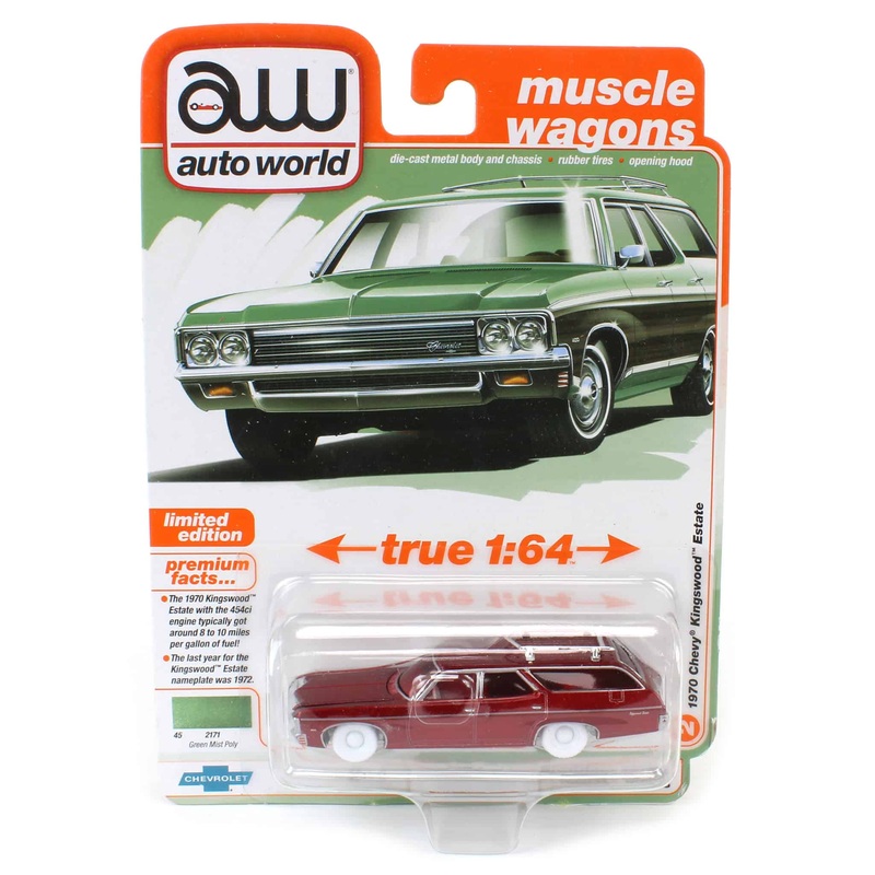 White Lightning Chase ~ 1/64 1970 Chevy Kingswood Estate, Green Mist Poly, Auto World