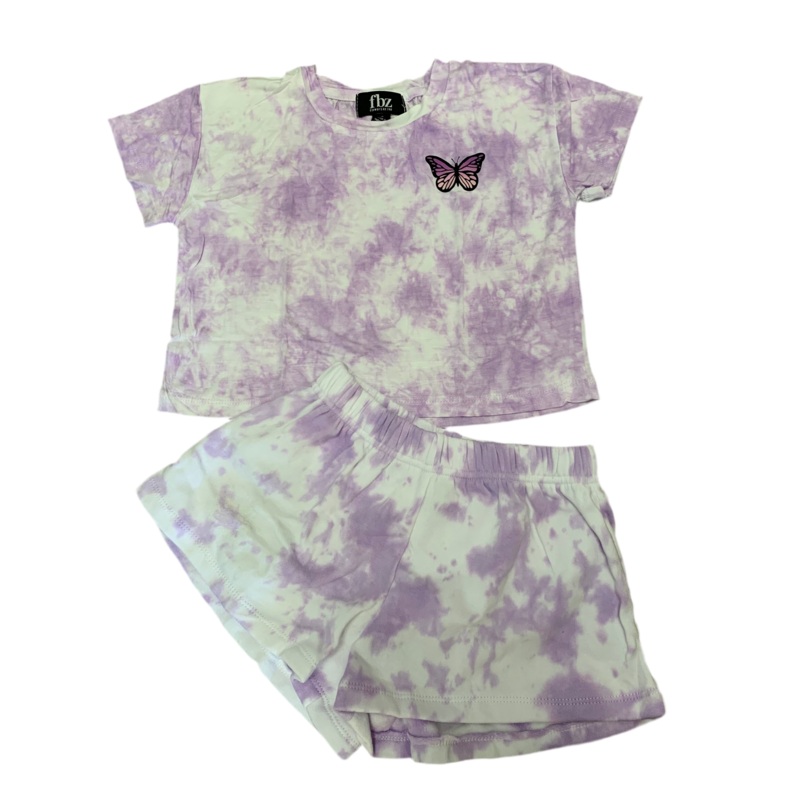 2Pc Purple Tie Dyed Butterfly Short Set