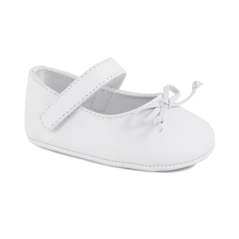 Baby Deer WADDLE Skimmer Flats - White with Spaghetti Bow