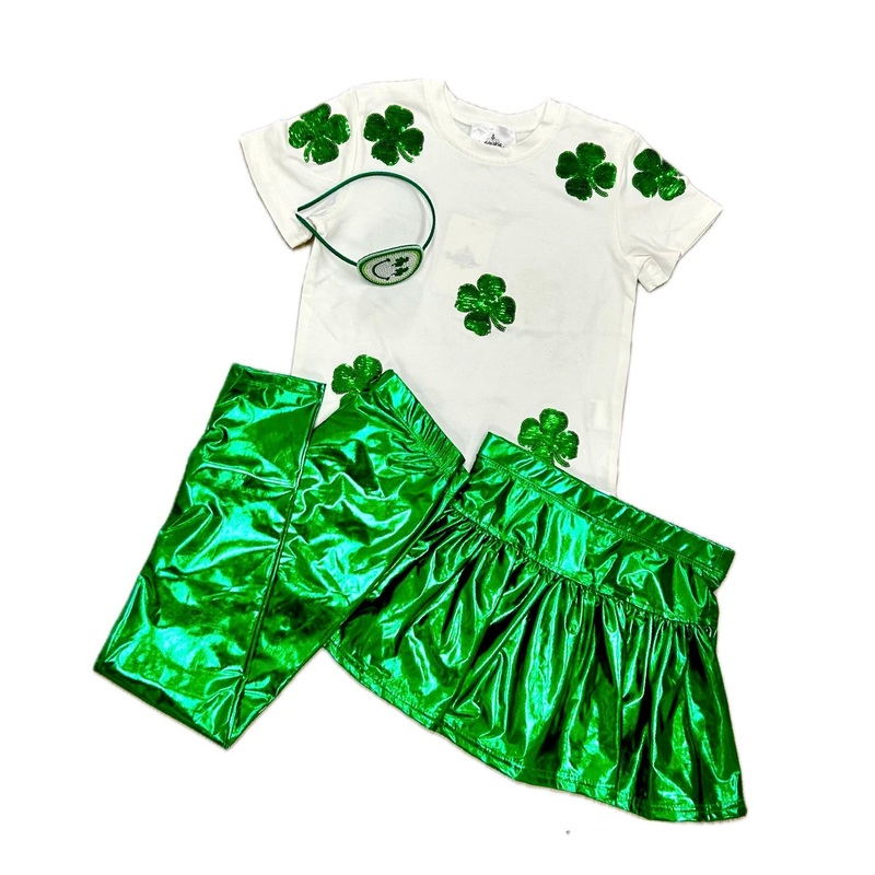 Belle Cher White Shamrock Sequin Tee