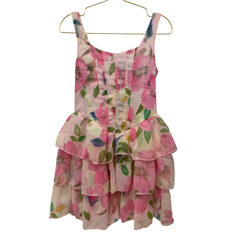 Flowers by Zoe Pink Big Floral Ruffled Chiffon Dress