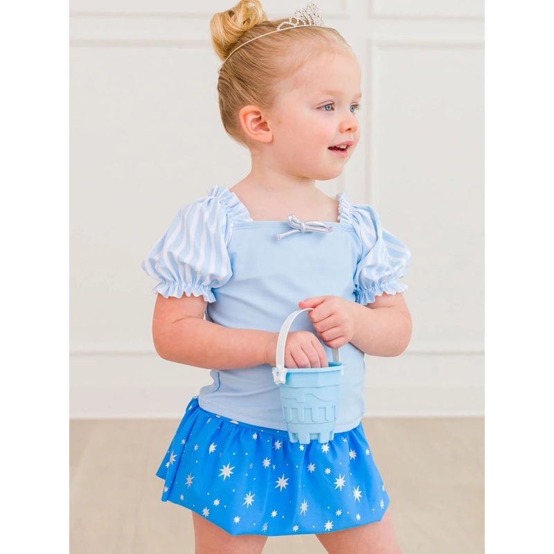 Glass Slipper Princess Puff Sleeve 2Pc Skirted Swimsuit