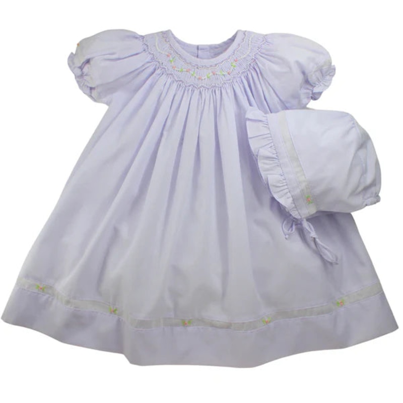 Petit Ami Lavender Smocked Bishop Dress with Puff Sleeve and Voile Insert