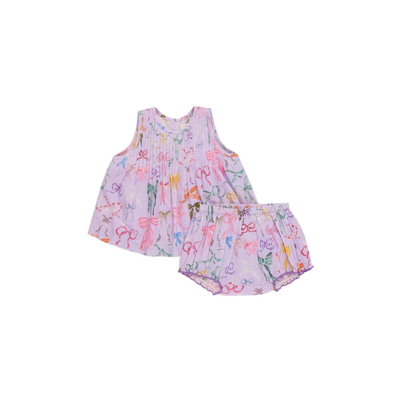 Pink Chicken Lavender Watercolor Bows Baby Girls Jaipur 2-Piece Set