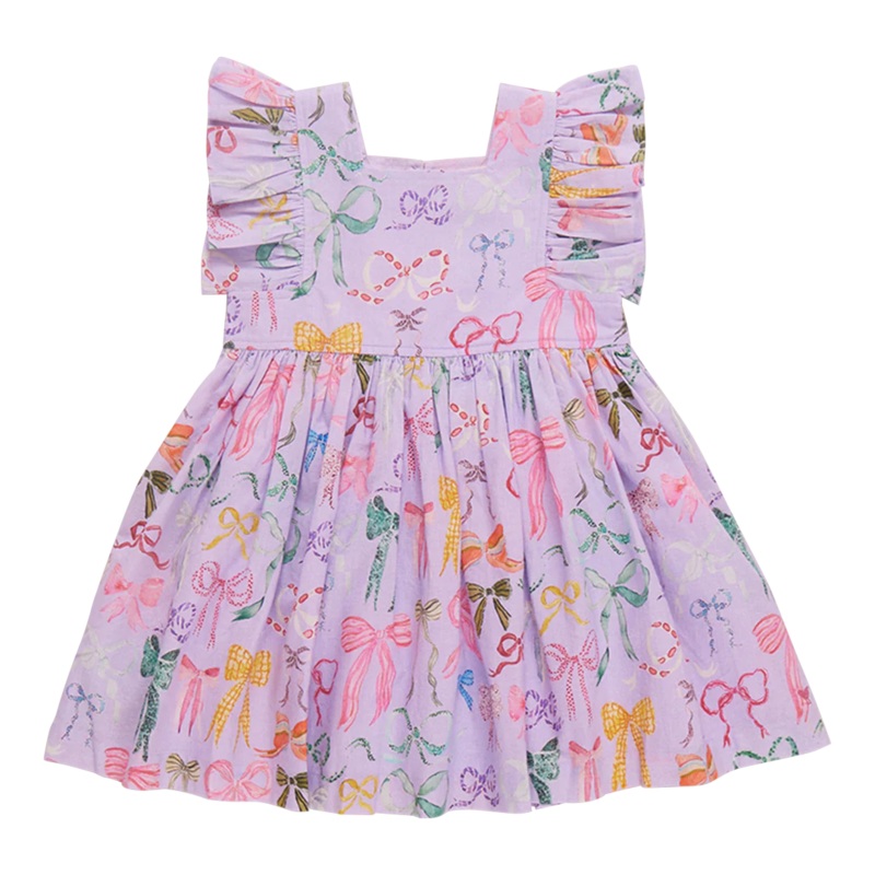 Pink Chicken Lavender Watercolor Bows Girls Elsie Dress