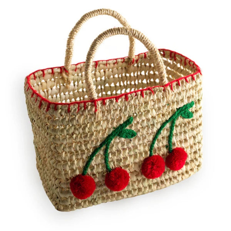 Straw Beach Bag - Cherry