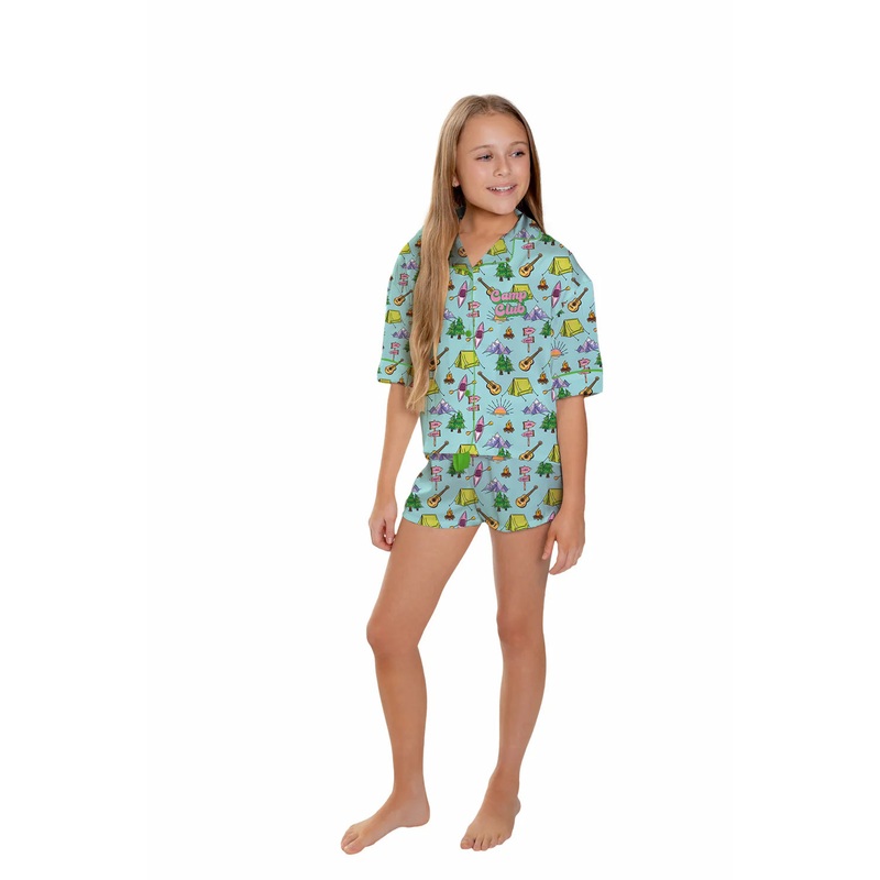 Sunshine Society Camp Club Silky Pajama Short Set