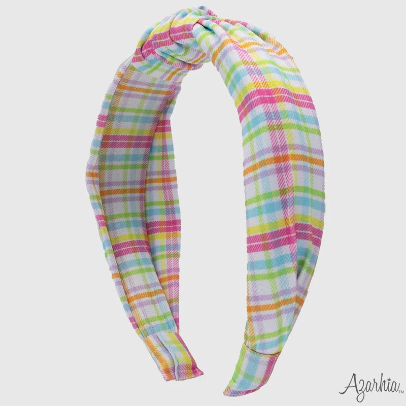 Azarhia Knotted Headband - Neon Plaid