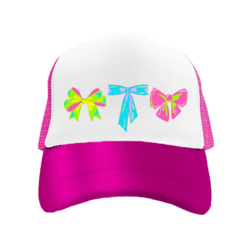 Azarhia Neon Bows Printed Trucker Hat on Youth Metallic Lavender
