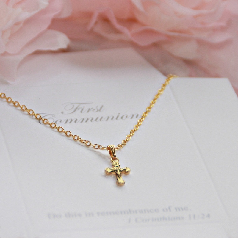 Gold Crucifix first Communion Necklace