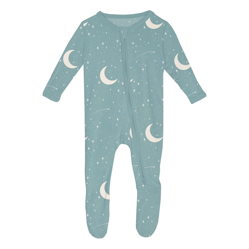 Kickee 2 Way Zipper Footie - Jade Stary Sky & Moon