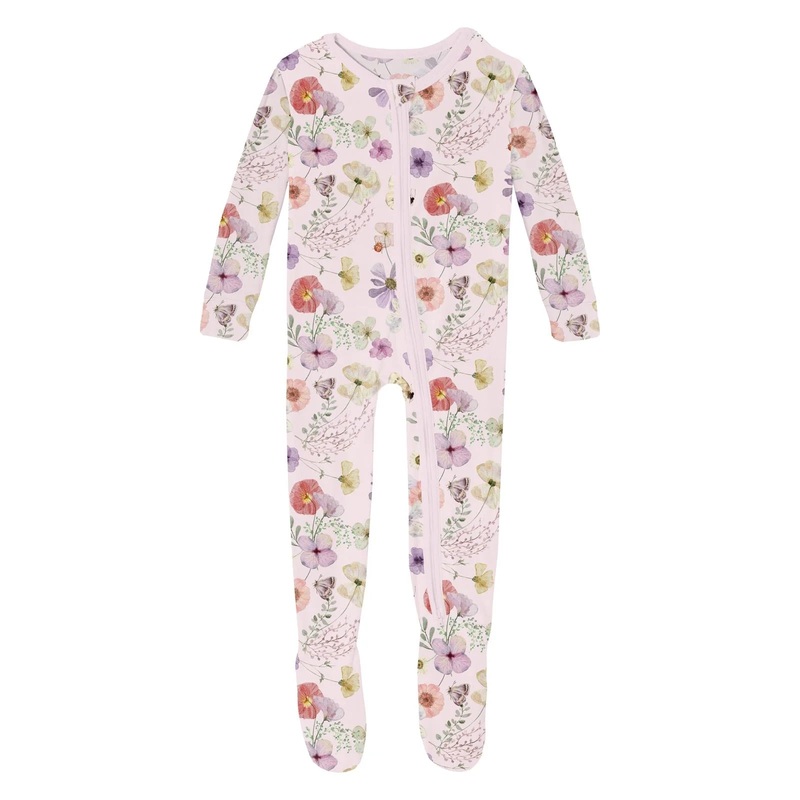 Kickee 2 Way Zipper Footie - Violet Pressed Flowers