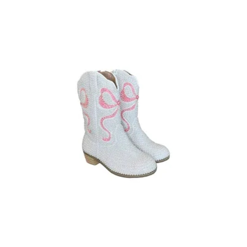 Lola and the Boys Pink Crystal Bow Cowgirl Boots