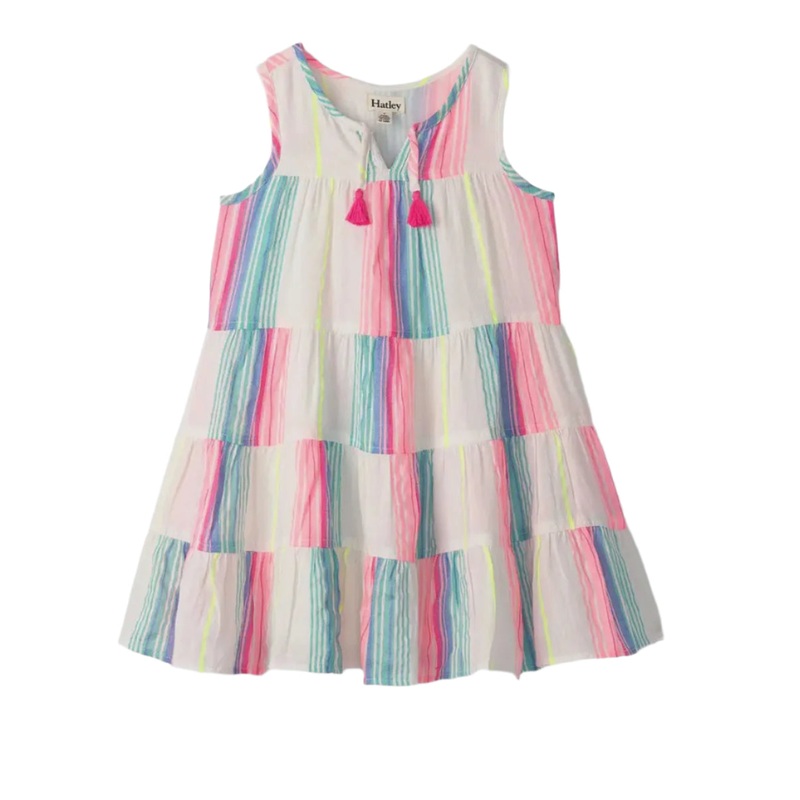 Neon Stripes Layered Tiered Dress