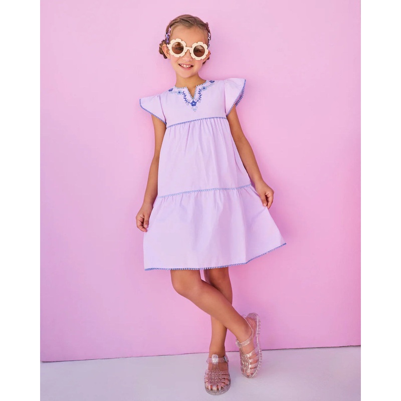 Bisby Positano Dress- Purple Hydrangea Embroidery