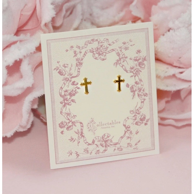Gold Cross Stud Earrings Heirloom Collection