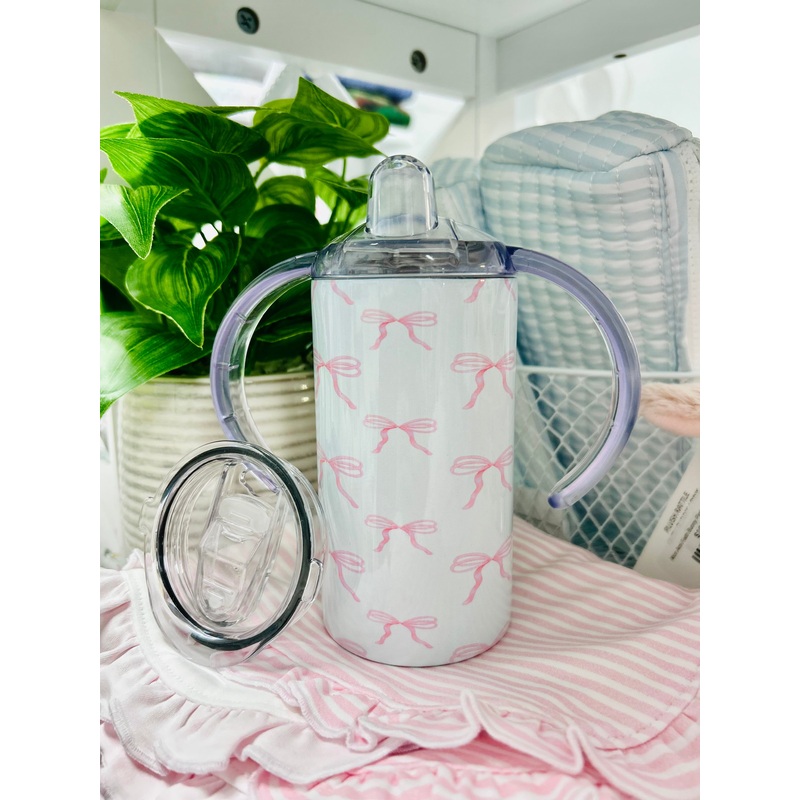 Magnolia and Cypress Pink Bow Sippy Cup Two Lid