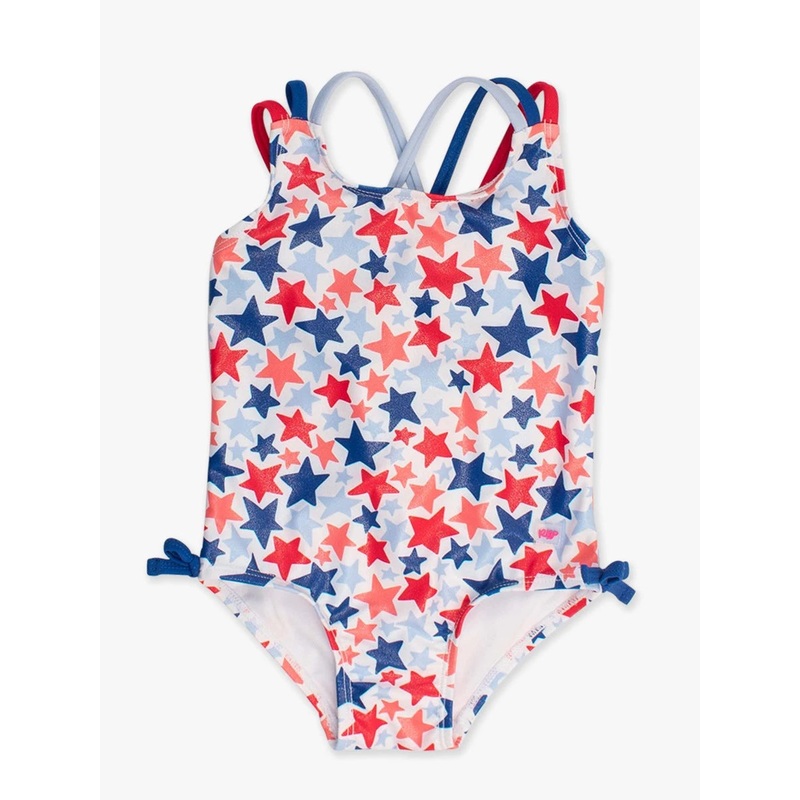 Rufflebutts Shimmer Star Spangled Cross-Back 1Pc Swimsuit
