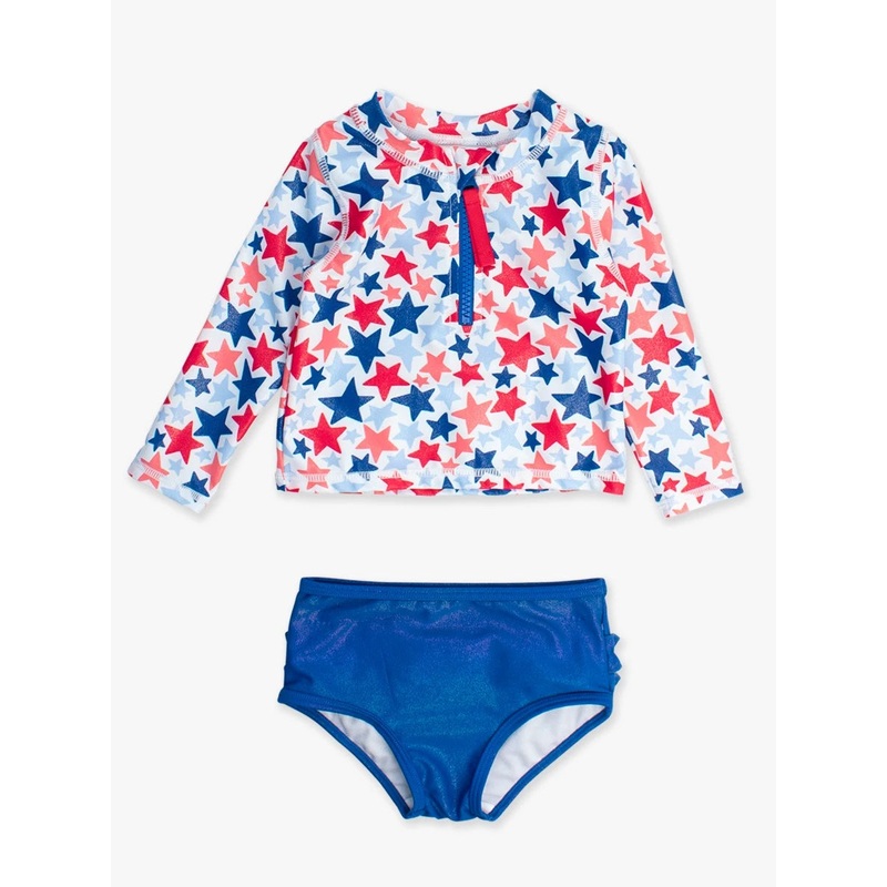 Shimmer Star Spangled  L/S Rashguard Zipper 2Pc Swimsuit
