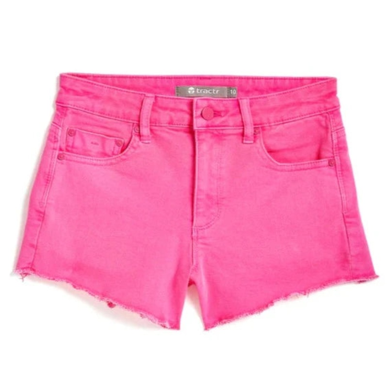 Tractr Frayed Denim Shorts - Neon Pink