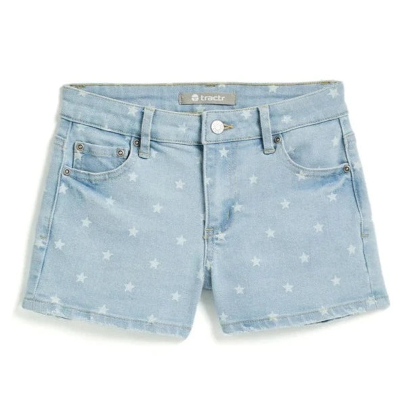 Tractr Star Print Denim Shorts with Frayed Hem