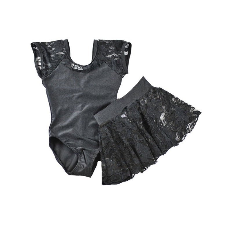 Reflectionz Black Lace Cap Sleeve Leotard
