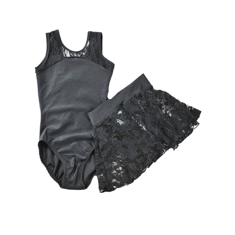 Reflectionz Black Lace Tank Leotard