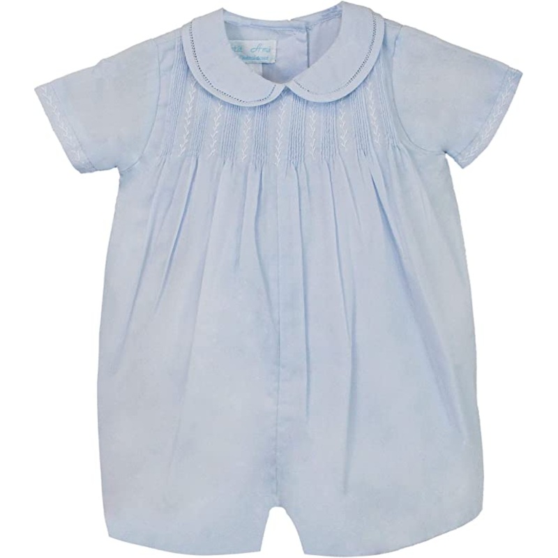 Petit Ami Blue Embroidered Romper with Hat